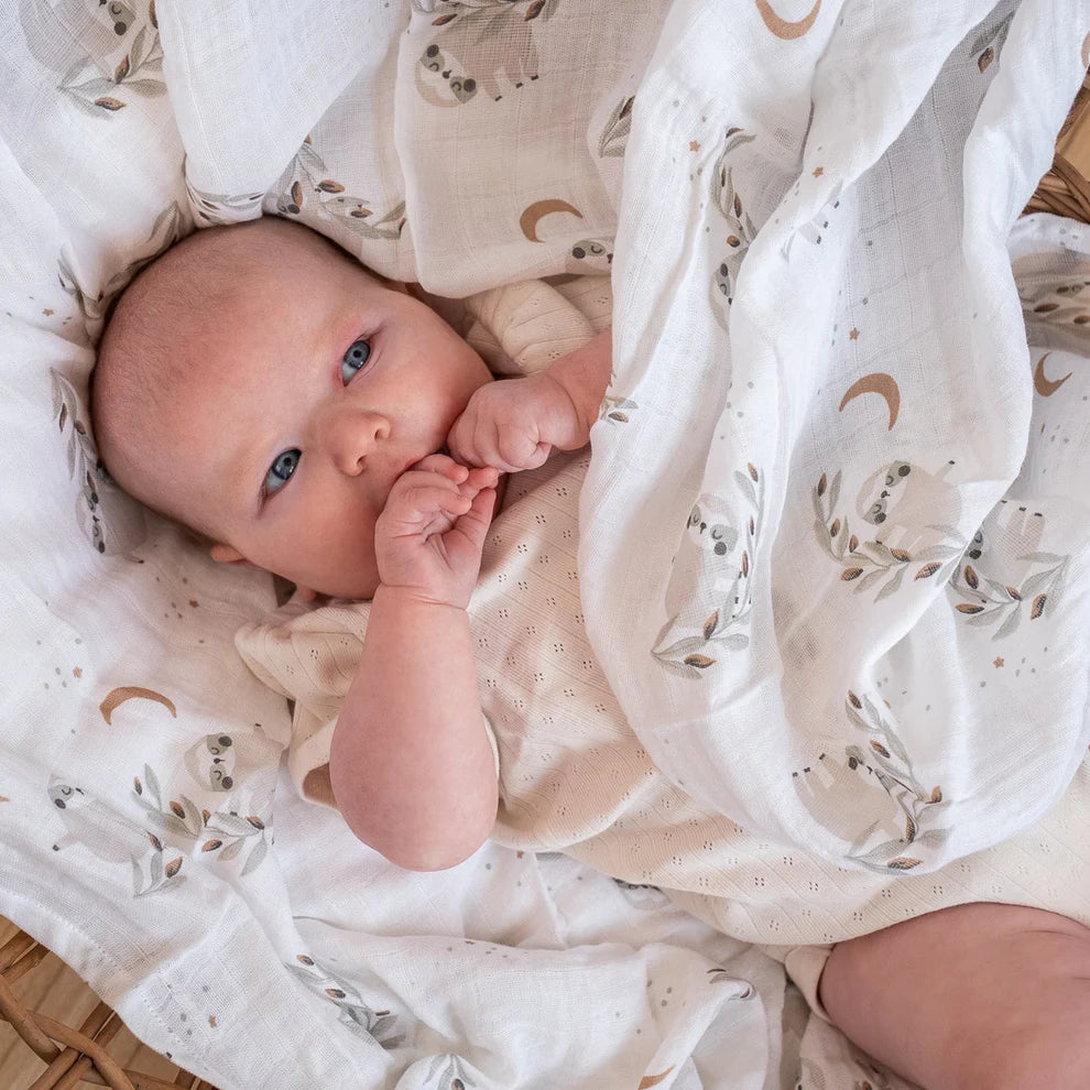 Perlimpinpin Cotton Muslin Single Swaddle (Sloths)