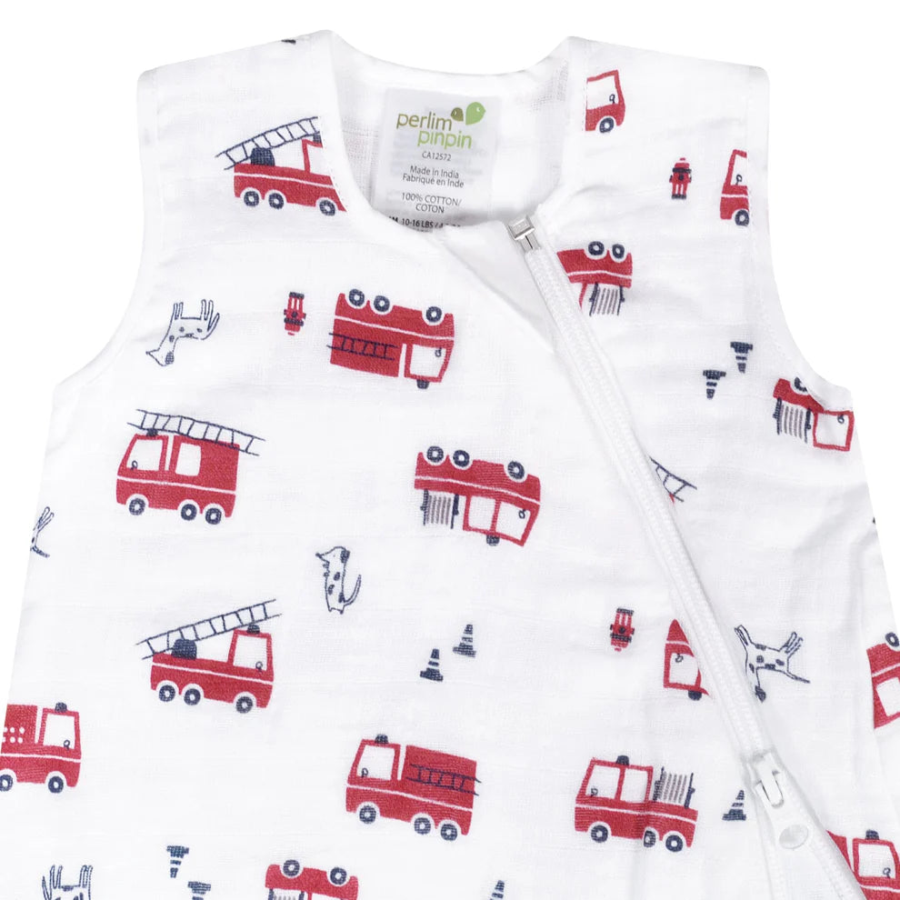 Perlimpinpin Cotton Muslin Sleep Bag 0.7 TOG (Fire Trucks)