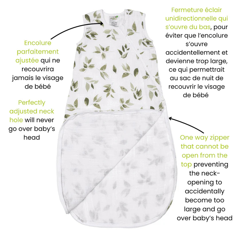 Perlimpinpin Cotton Muslin Sleep Bag 0.7 TOG (Leaves)