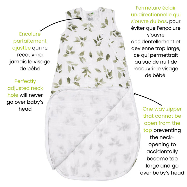 Perlimpinpin Cotton Muslin Sleep Bag 0.7 TOG (Leaves)