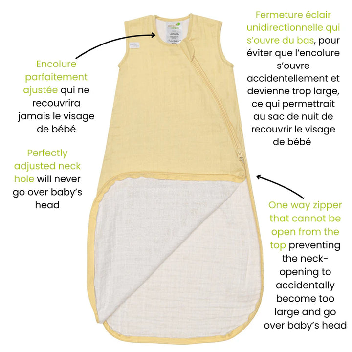 Perlimpinpin Cotton Muslin Sleep Bag 0.7 TOG (Lemon Yellow)