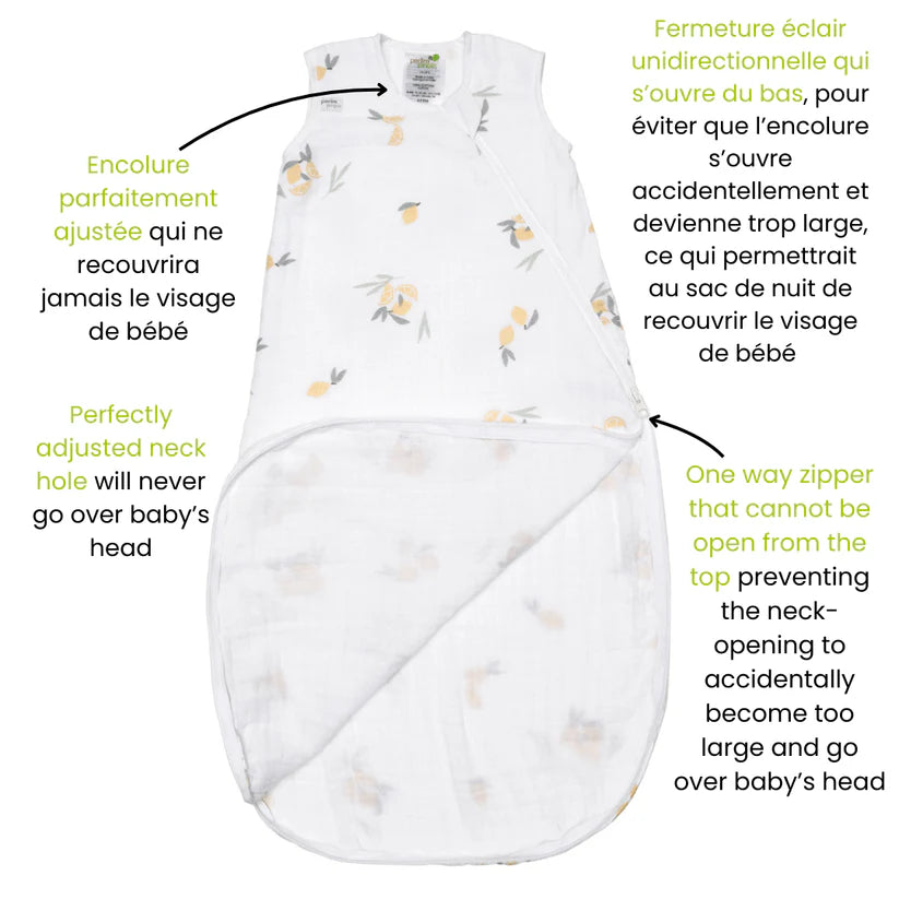 Perlimpinpin Cotton Muslin Sleep Bag 0.7 TOG (Lemons)