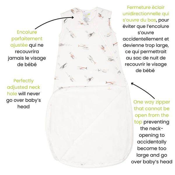Perlimpinpin Quilted Bamboo Sleep Bag 1 TOG (Helicopters)