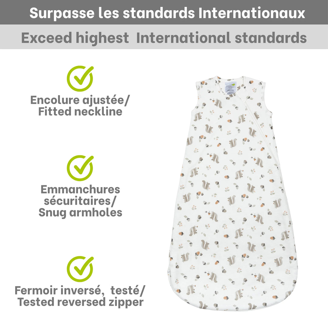 Perlimpinpin Quilted Bamboo Sleep Bag 1 TOG (Squirrels)