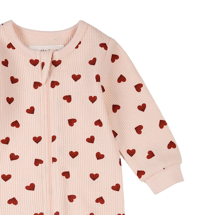 Petit Lem 10P01 Waffle Sleeper (Pink Hearts on Peony)