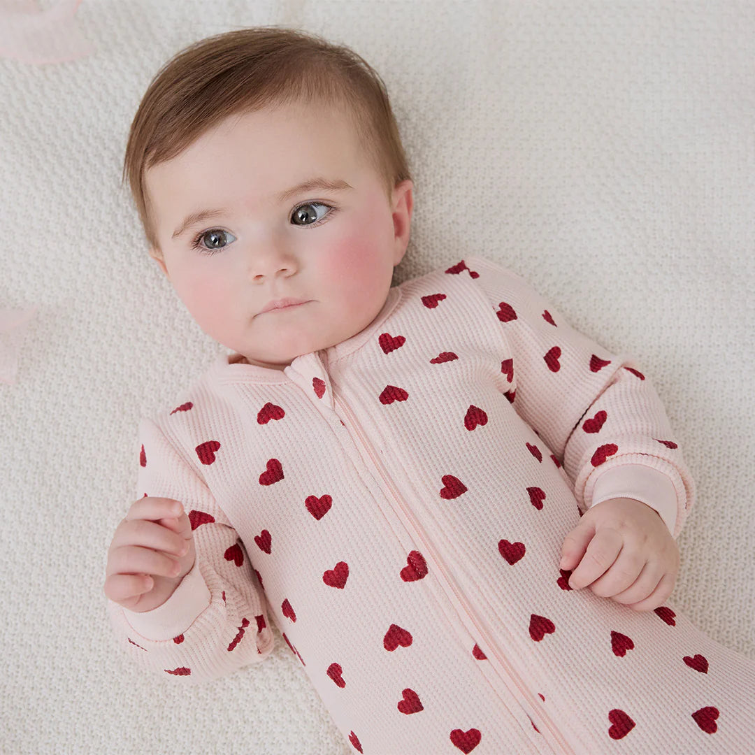 Petit Lem 10P01 Waffle Sleeper (Pink Hearts on Peony)