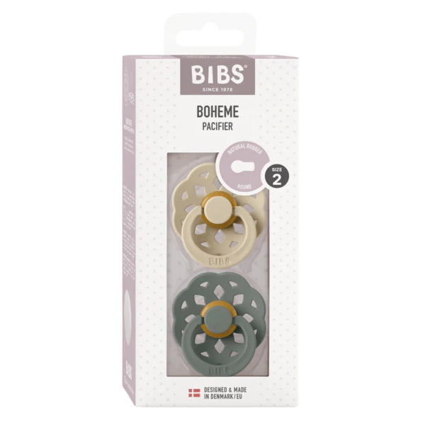 BIBS Boheme Round Latex Pacifier 2-Pack (Vanilla/Pine)
