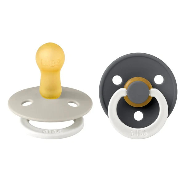 BIBS Colour Round Latex Pacifier 2-Pack (Sand Glow/Iron Glow)