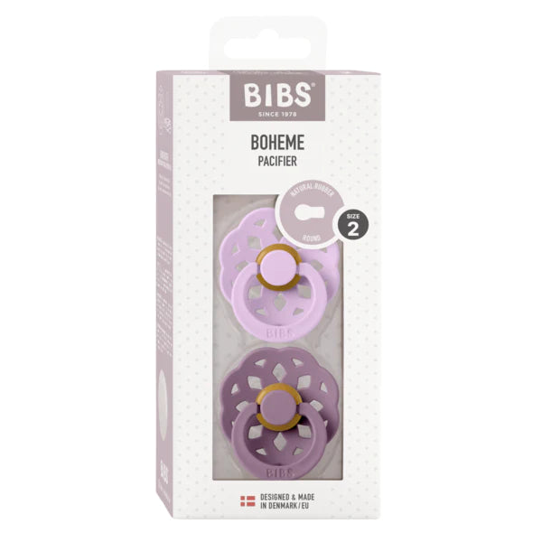 BIBS Boheme Round Latex Pacifier 2-Pack (Violet Sky/Mauve)