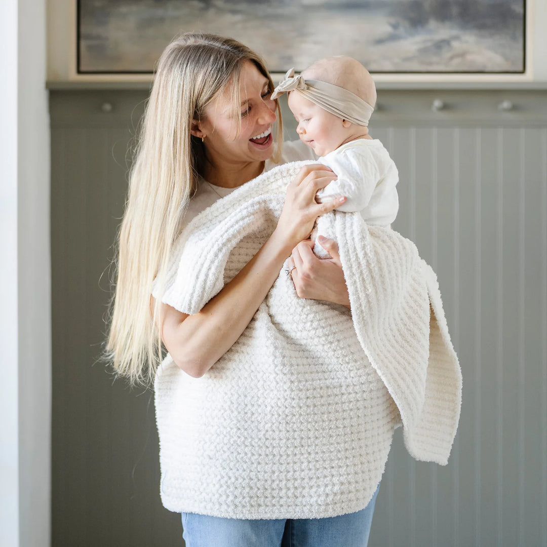 Saranoni Waffle Knit Receiving Blanket (Swan)
