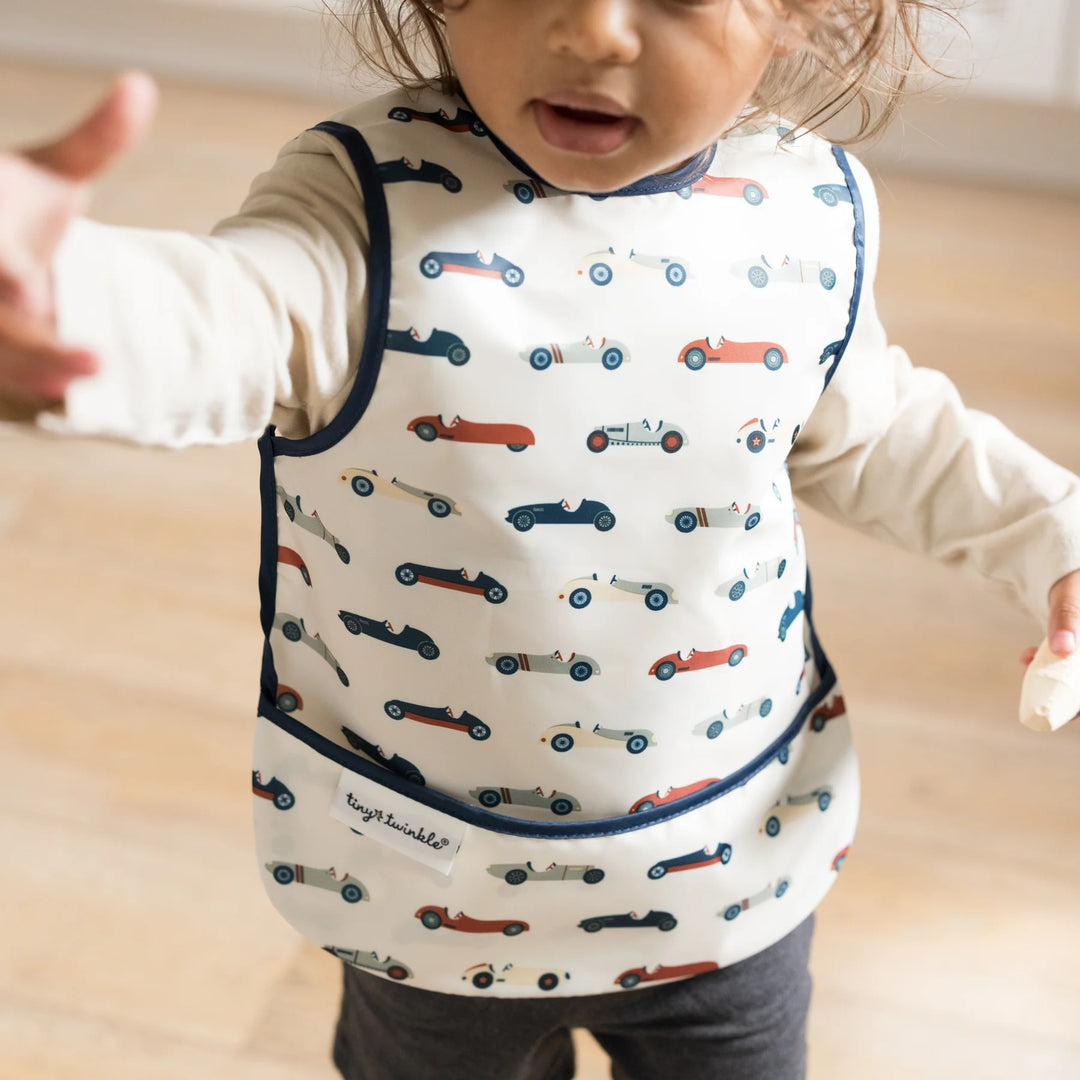 Tiny Twinkle Mess-Proof Apron Bib (Vintage Cars)