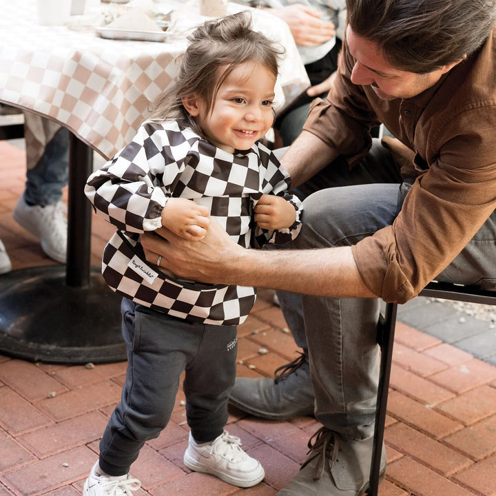 Tiny Twinkle Mess-Proof Full Sleeve Bib (Black Checkers)