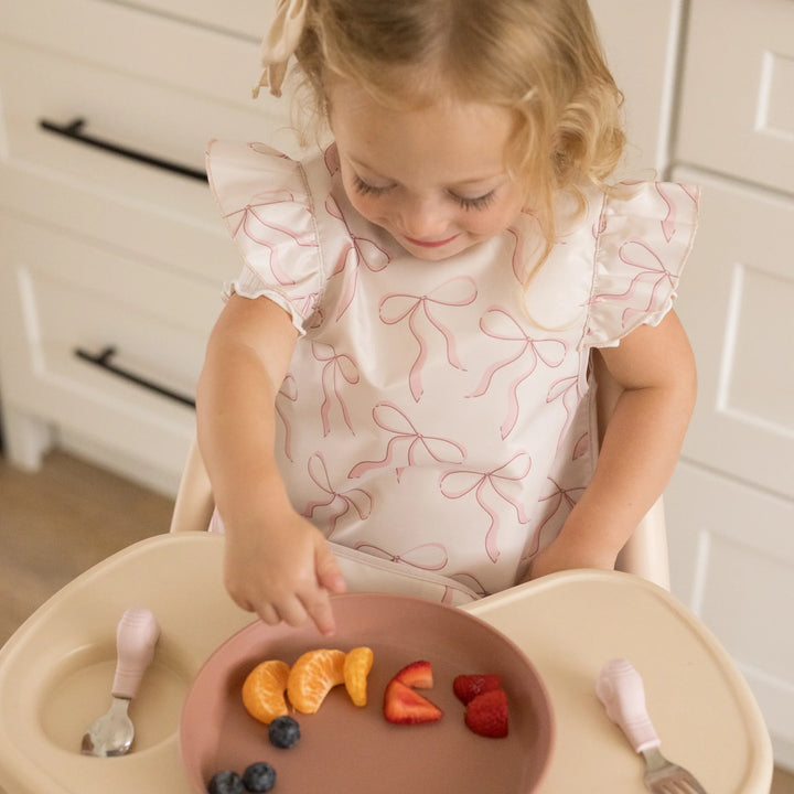 Tiny Twinkle Mess-Proof Ruffle Apron Bib (Bows)