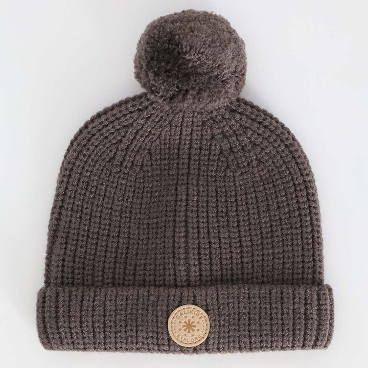 Calikids W2519 Grow-With-Me Knit Pom-Pom Hat (Mocha)