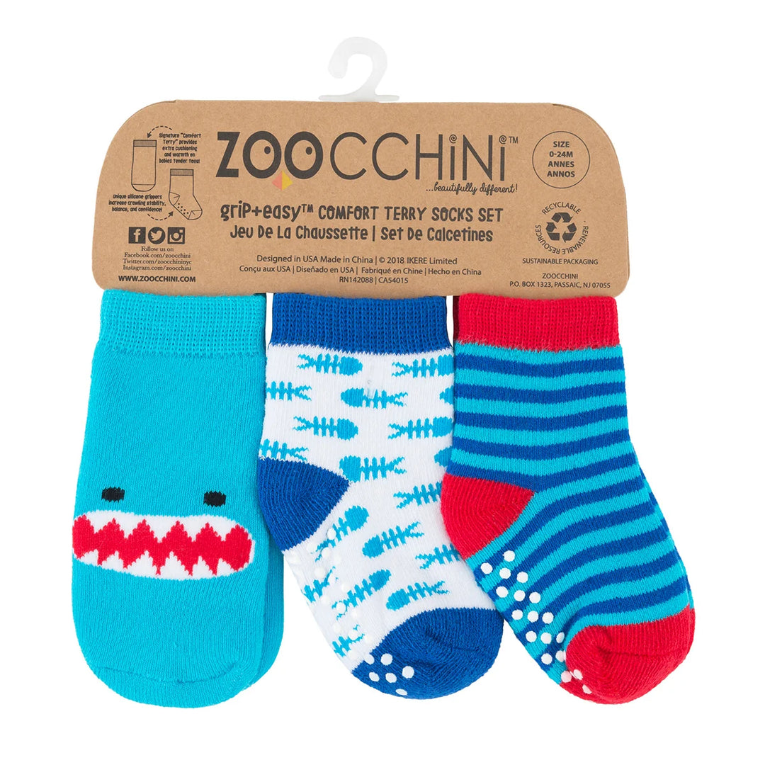 ZOOCCHINI Comfort Terry Socks 3-pk (Sherman Shark)