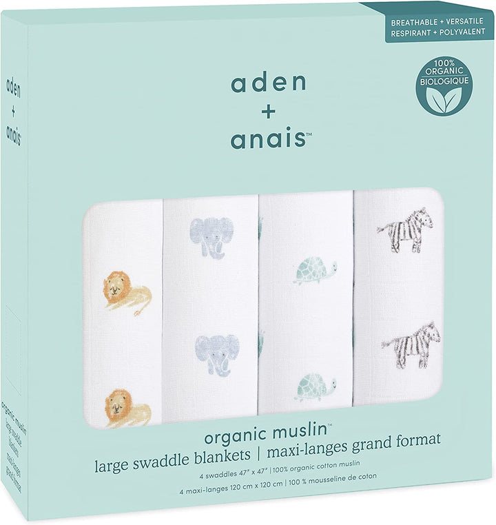 Aden + Anais Organic Swaddle Set 4-Pack (Animal Kingdom)-Nursery-Aden + Anais-031931 AK-babyandme.ca