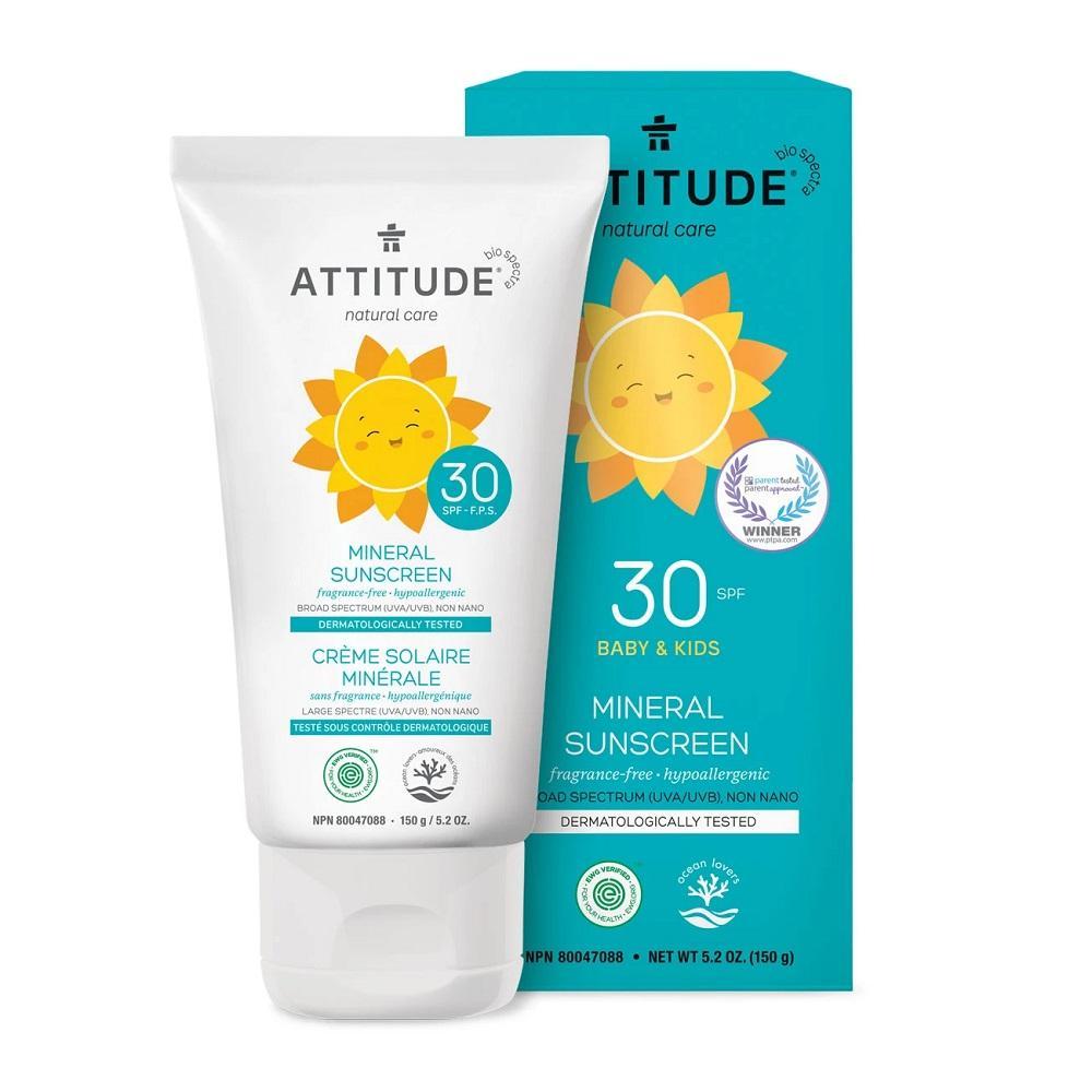 Attitude Mineral Sunscreen SPF 30 Fragrance Free (150g)-Health-Attitude-027497-babyandme.ca