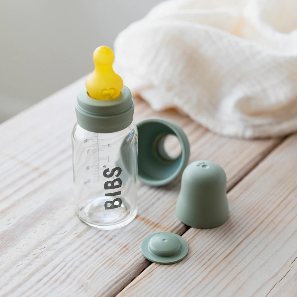 BIBS Baby Glass Bottle Complete Set Latex 110ml (Sage)-Feeding-BIBS-030986 SG-babyandme.ca