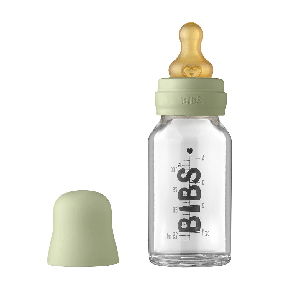 BIBS Baby Glass Bottle Complete Set Latex 110ml (Sage)-Feeding-BIBS-030986 SG-babyandme.ca