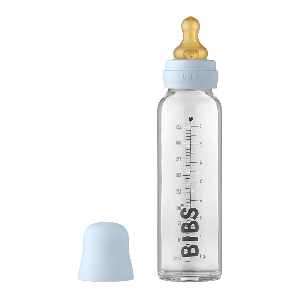 BIBS Baby Glass Bottle Complete Set Latex 225ml (Baby Blue)-Feeding-BIBS-030987 BB-babyandme.ca