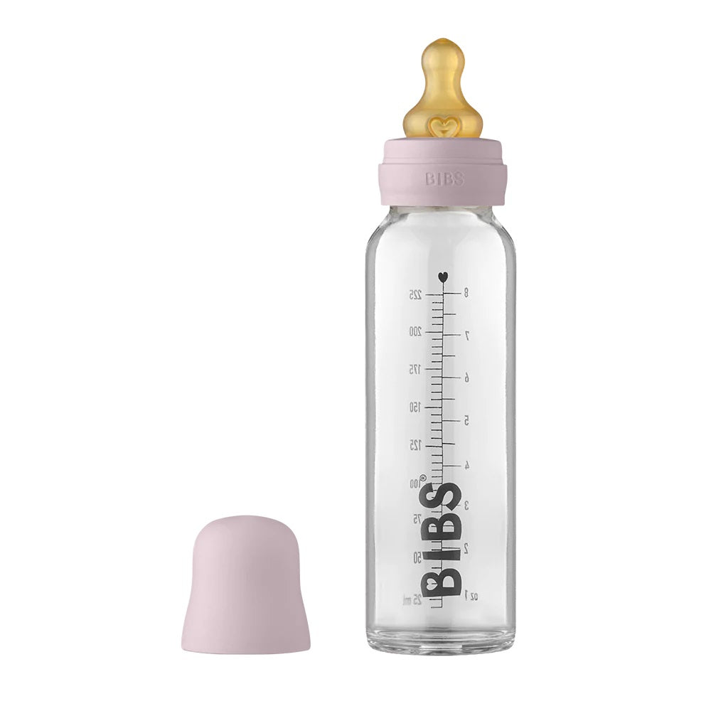 BIBS Baby Glass Bottle Complete Set Latex 225ml (Dusky Lilac)-Feeding-BIBS-030987 DL-babyandme.ca