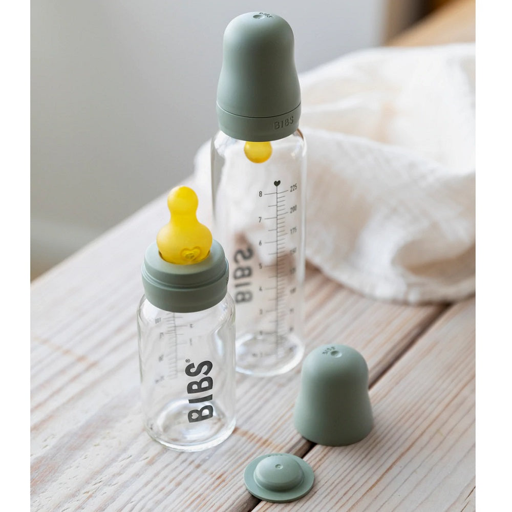 BIBS Baby Glass Bottle Complete Set Latex 225ml (Sage)-Feeding-BIBS-030987 SG-babyandme.ca