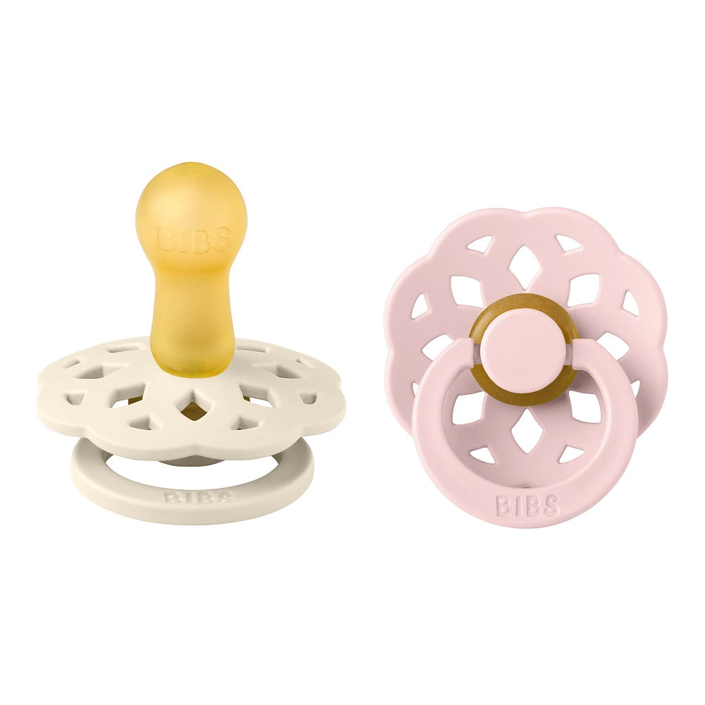 BIBS Boheme Round Latex Pacifier 2-Pack (Ivory/Blossom)-Health-BIBS--babyandme.ca