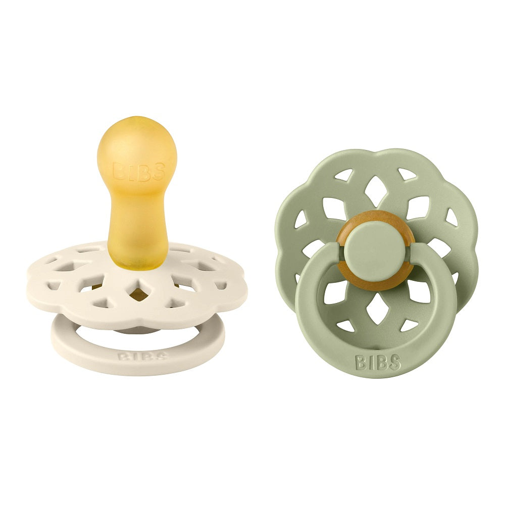 BIBS Boheme Round Latex Pacifier 2-Pack (Ivory/Sage)-Health-BIBS--babyandme.ca