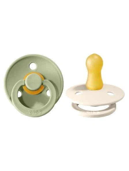 BIBS Colour Round Latex Pacifier 2-Pack (Sage/Ivory)-Health-BIBS--babyandme.ca