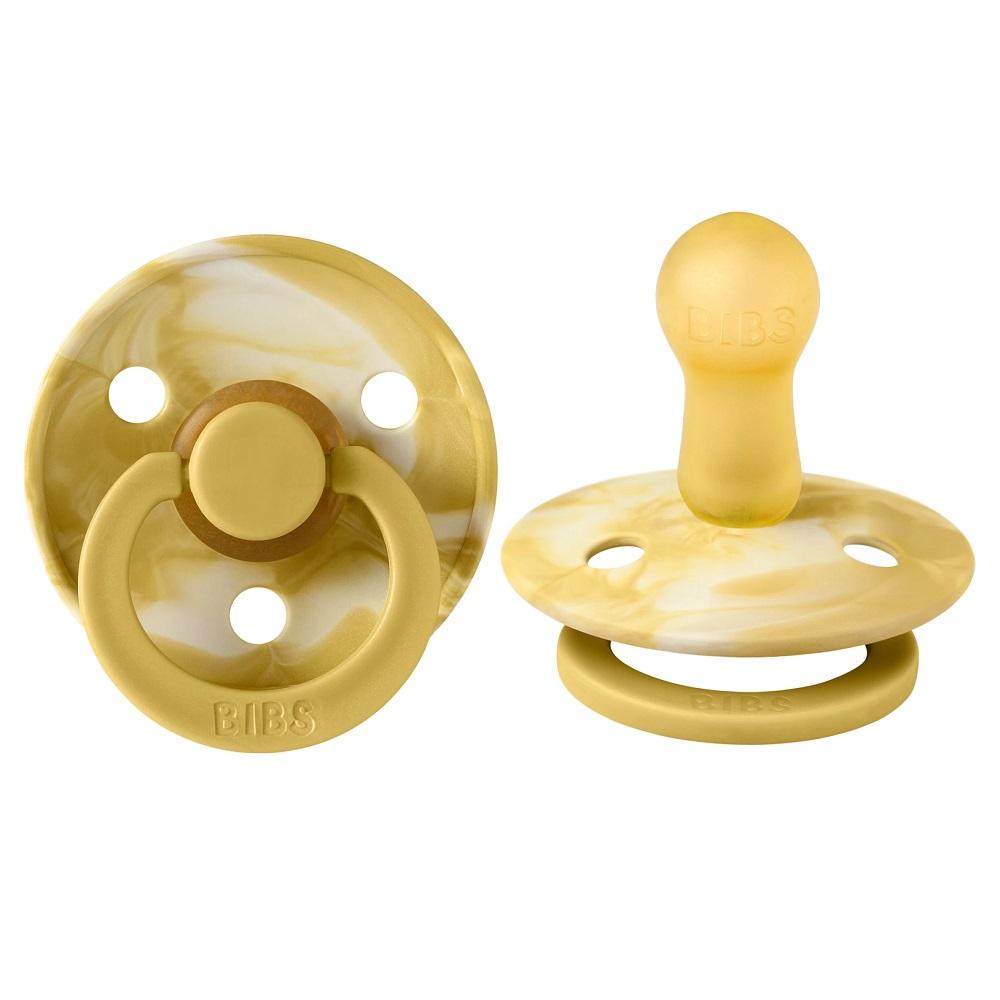 BIBS Colour Round Latex Pacifier 2-Pack (Tie Dye Mustard/Ivory)-Health-BIBS--babyandme.ca