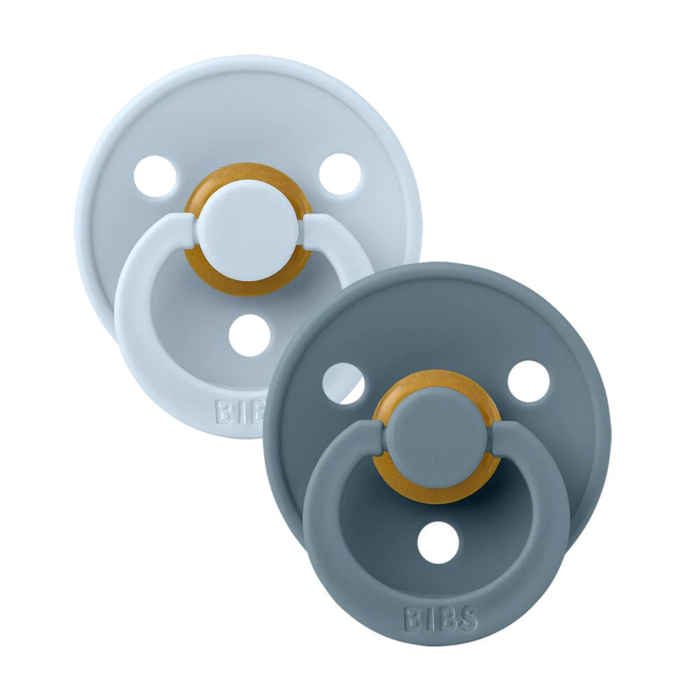 BIBS Colour Symmetrical Latex Pacifier 2-Pack (Baby Blue/Petrol)-Health-BIBS--babyandme.ca