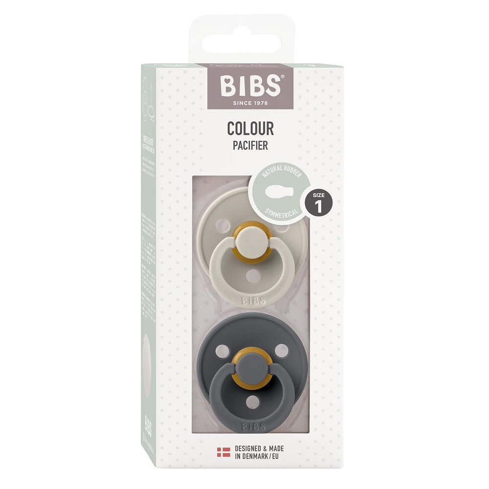 BIBS Colour Symmetrical Latex Pacifier 2-Pack (Sand/Iron)-Health-BIBS--babyandme.ca