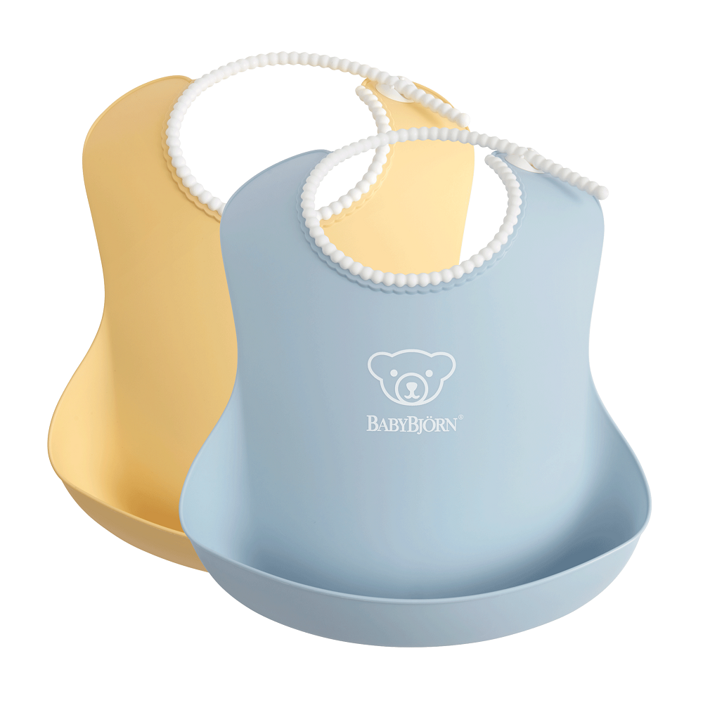 Baby Bjorn Baby Bib 2-Pack (Powder Yellow/Powder Blue)-Feeding-Baby Bjorn-026161 YB-babyandme.ca