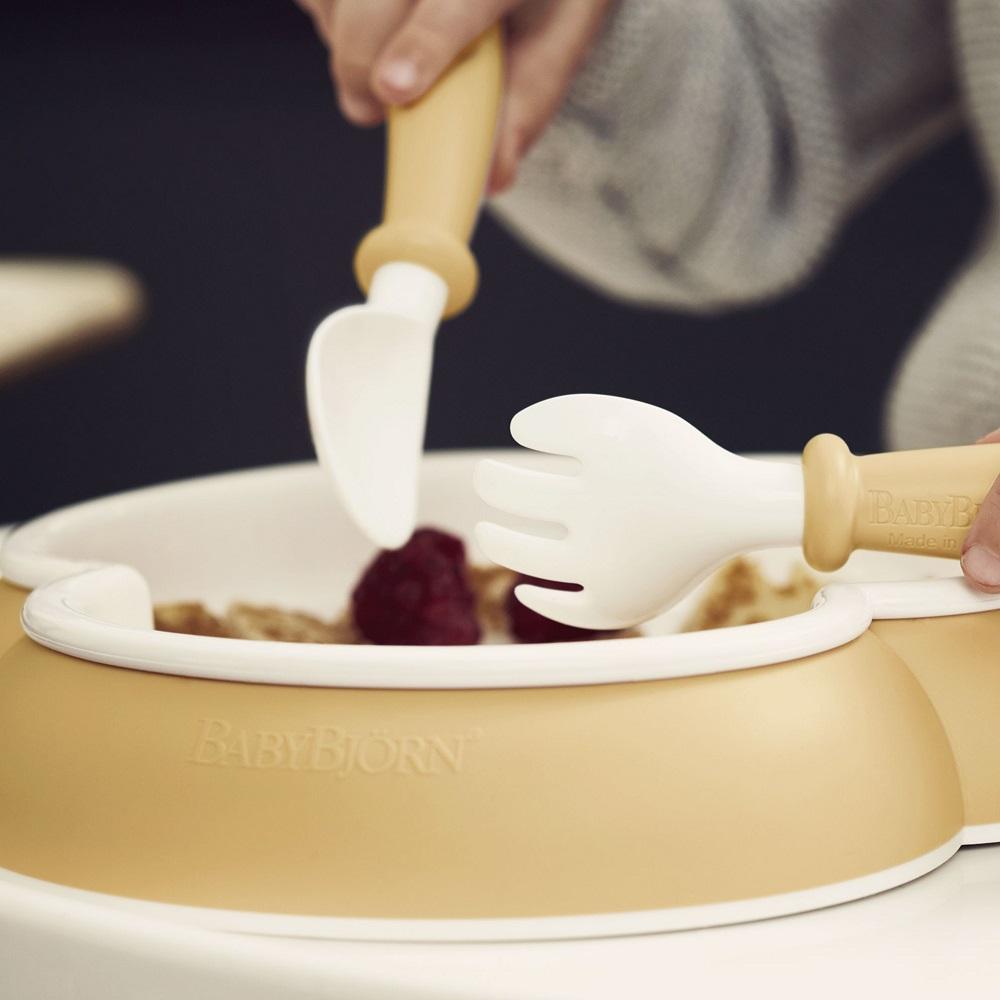 Baby Bjorn Baby Plate, Spoon & Fork 2-Sets (Powder Yellow)-Feeding-Baby Bjorn-026162 PY-babyandme.ca