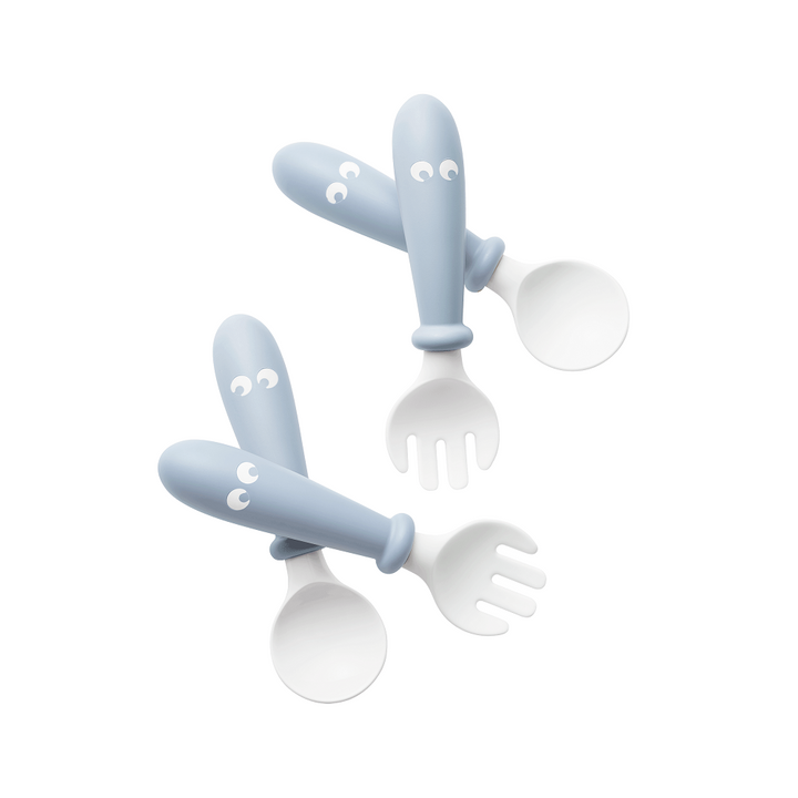 Baby Bjorn Baby Spoon & Fork 4-Piece Set (Powder Blue)-Feeding-Baby Bjorn-026165 PB-babyandme.ca