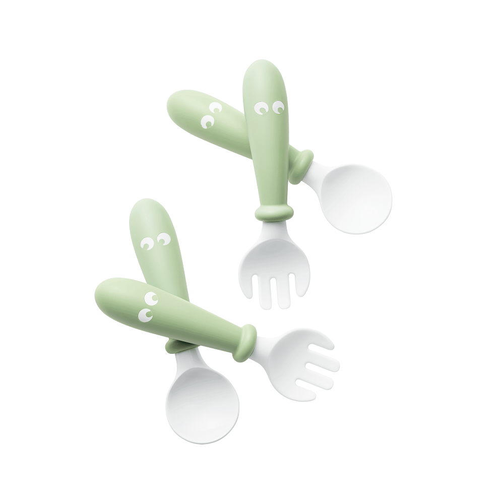 Baby Bjorn Baby Spoon & Fork 4-Piece Set (Powder Green)-Feeding-Baby Bjorn-026165 PG-babyandme.ca