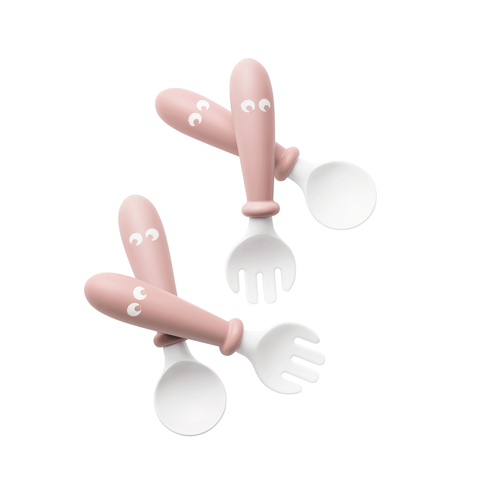 Baby Bjorn Baby Spoon & Fork 4-Piece Set (Powder Pink)-Feeding-Baby Bjorn-026165 PP-babyandme.ca