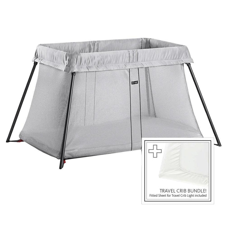 Baby Bjorn Play Yard Light Bundle with Fitted Sheet (Silver Mesh)-Gear-Baby Bjorn-030115 SV-babyandme.ca