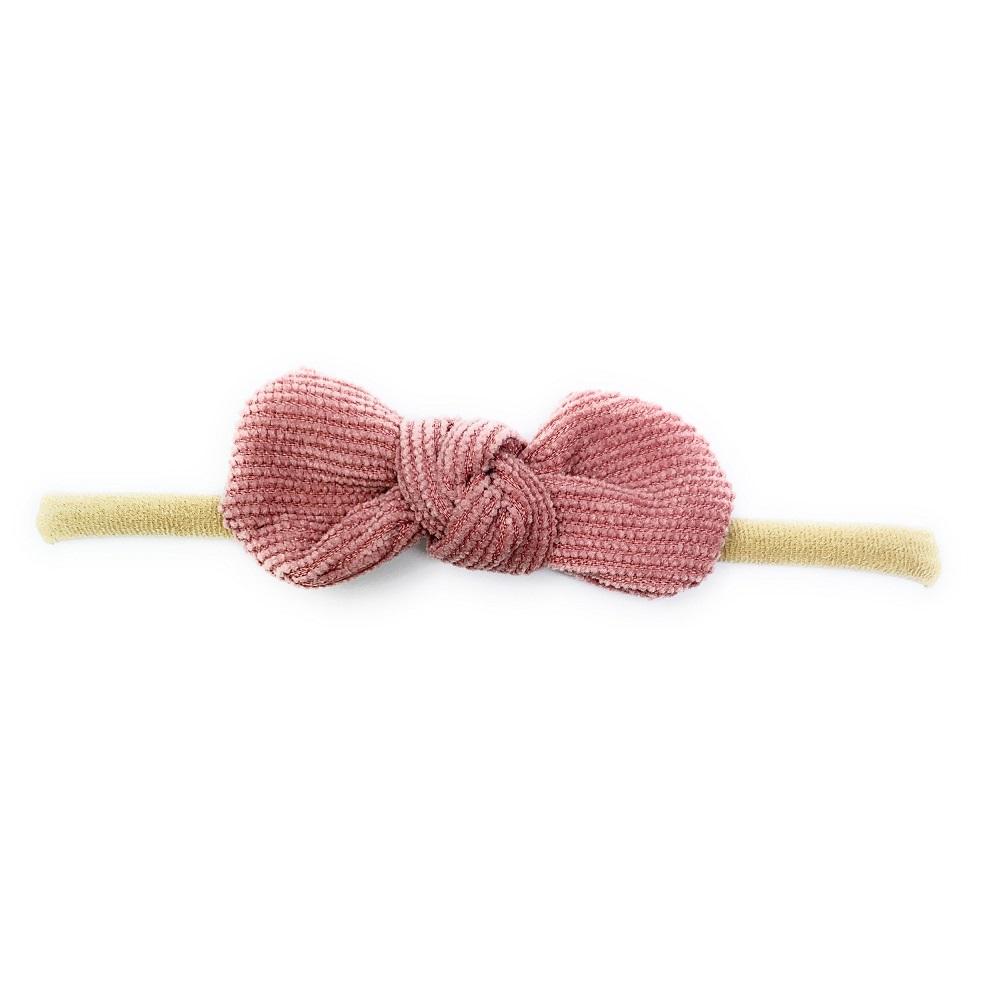 Baby Wisp Cordelia Corduroy Knot Bow Headband (Dusty Rose)-Apparel-Baby Wisp-028388 DR-babyandme.ca