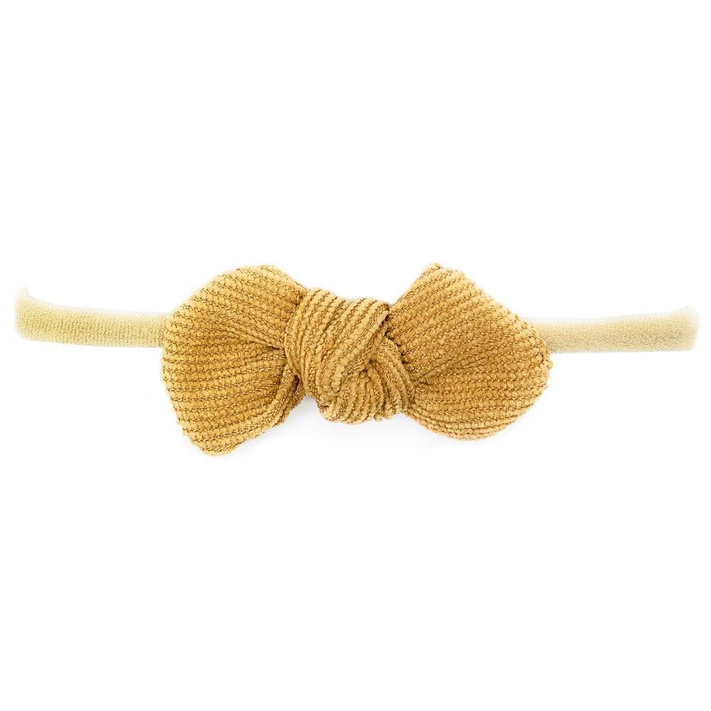 Baby Wisp Cordelia Corduroy Knot Bow Headband (Mustard)-Apparel-Baby Wisp-028388 MU-babyandme.ca