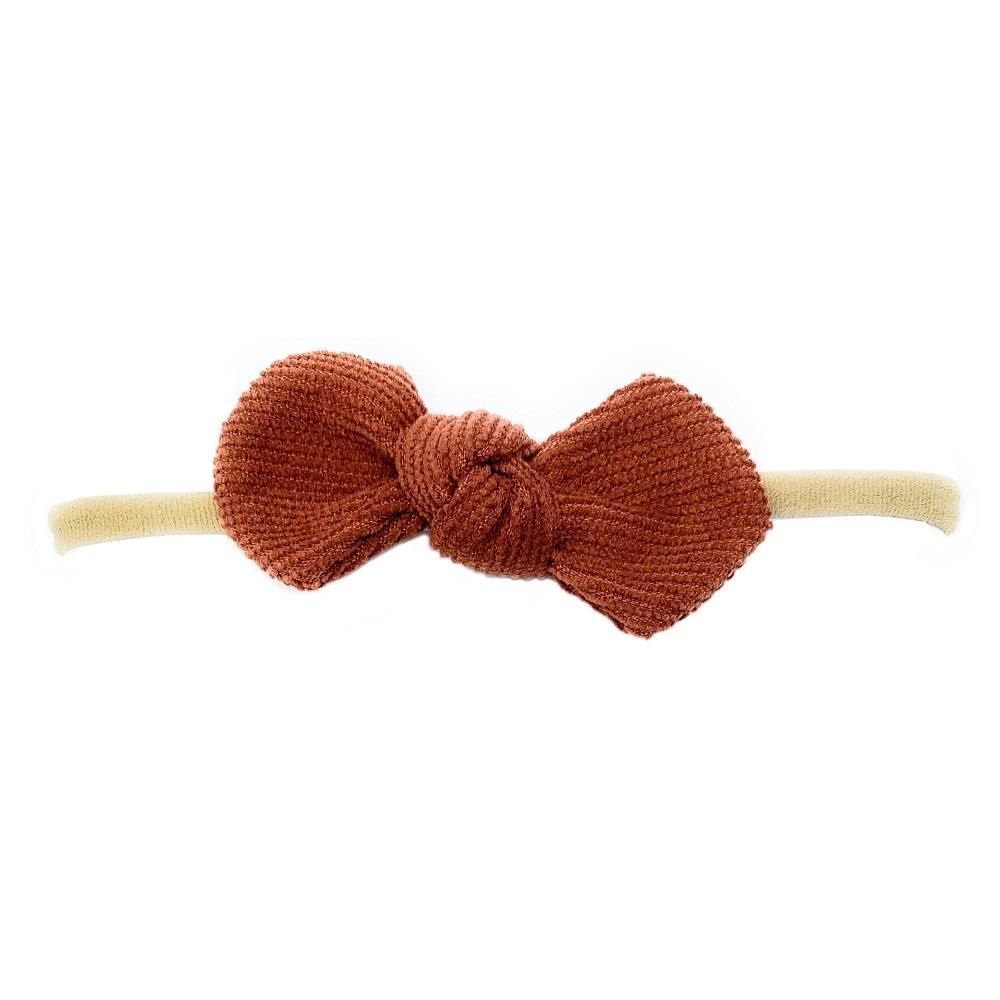 Baby Wisp Cordelia Corduroy Knot Bow Headband (Rust)-Apparel-Baby Wisp-028388 RU-babyandme.ca