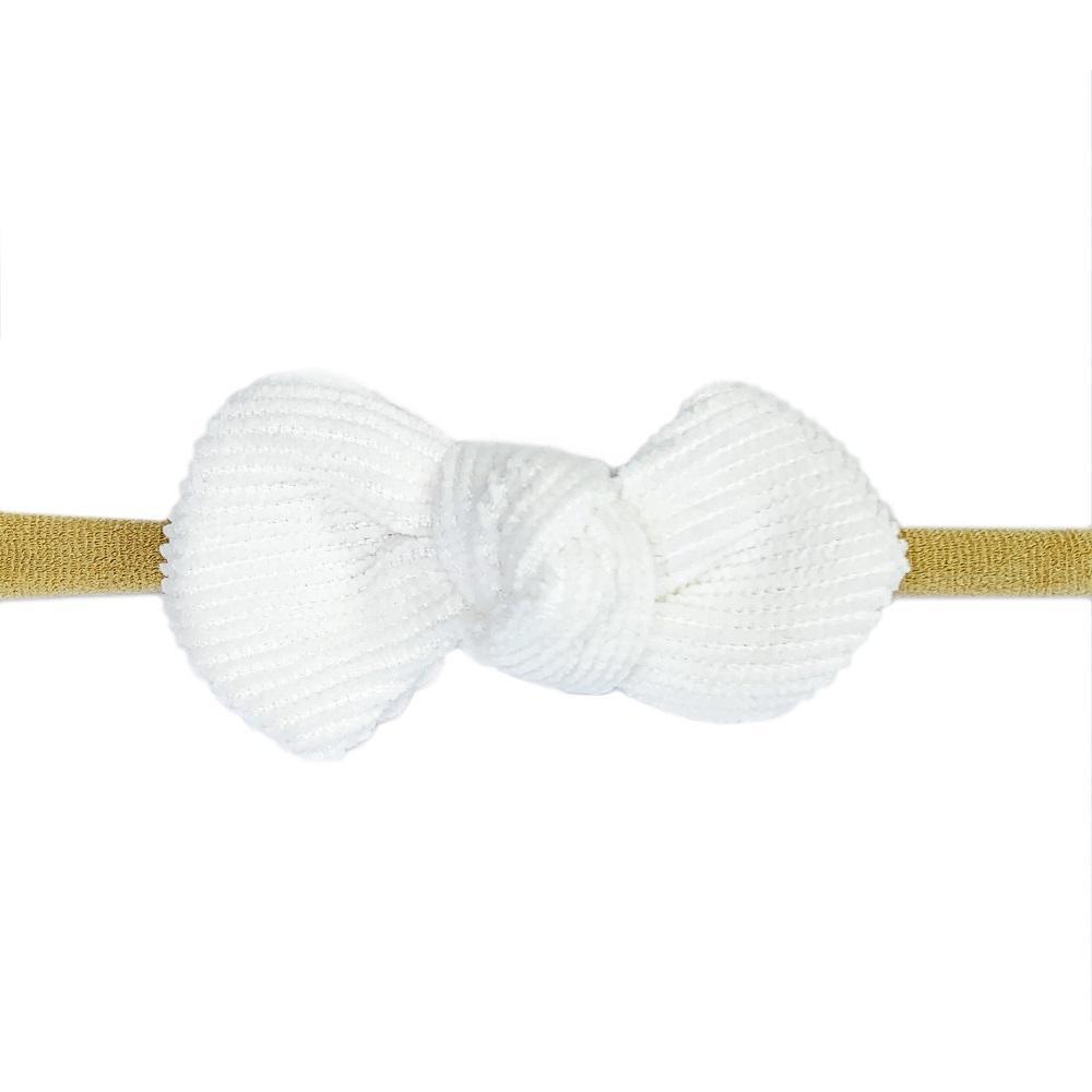 Baby Wisp Cordelia Corduroy Knot Bow Headband (White)-Apparel-Baby Wisp-028388 WH-babyandme.ca