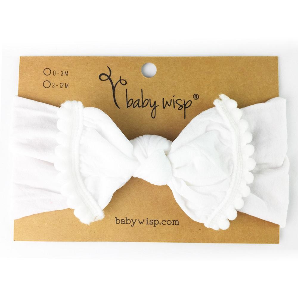Baby Wisp Nylon Pom Pom Trim Headband-Apparel-Baby Wisp-White-025472 WH-babyandme.ca