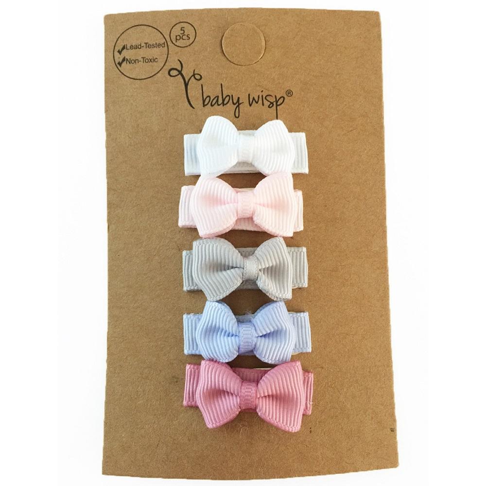 Baby Wisp Snap Clip Tuxedo Grosgrain Bows 5 Pack (Pixie)-Apparel-Baby Wisp-007990 PX-babyandme.ca