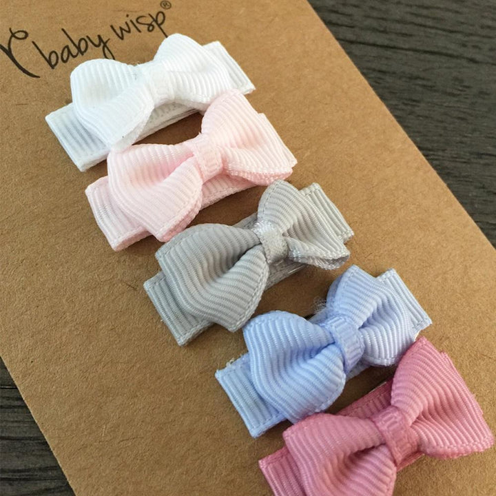 Baby Wisp Snap Clip Tuxedo Grosgrain Bows 5 Pack (Pixie)-Apparel-Baby Wisp-007990 PX-babyandme.ca