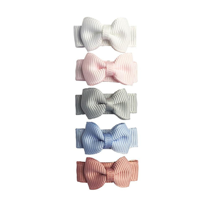 Baby Wisp Snap Clip Tuxedo Grosgrain Bows 5 Pack (Pixie)-Apparel-Baby Wisp-007990 PX-babyandme.ca