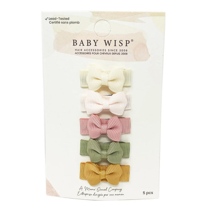 Baby Wisp Snap Clip Tuxedo Grosgrain Bows 5 Pack (Salted Caramel)-Apparel-Baby Wisp-007990 SC-babyandme.ca