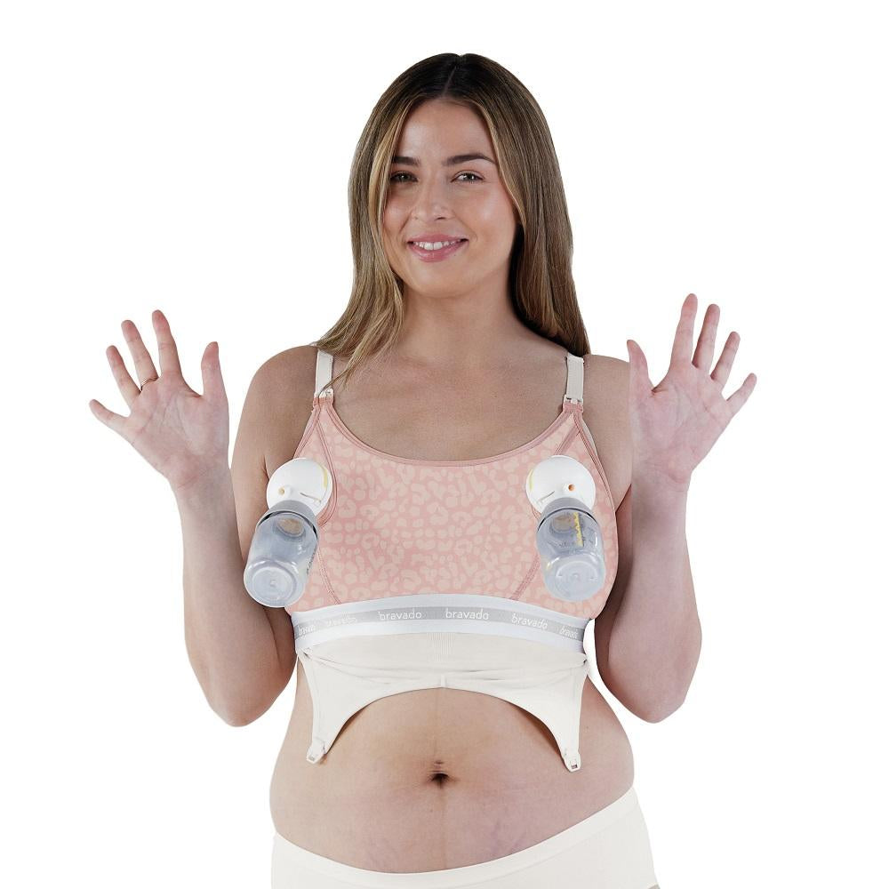 Bravado Clip & Pump Hands-Free Nursing Bra Accessory 2.0 (Pink Leopard)-Feeding-Bravado--babyandme.ca