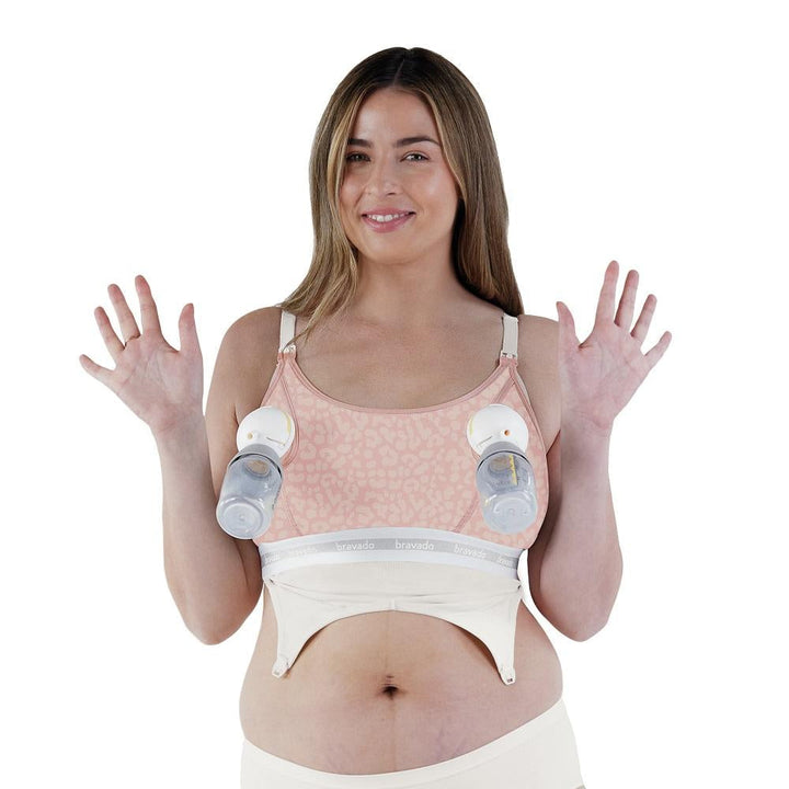 Bravado Clip & Pump Hands-Free Nursing Bra Accessory 2.0 (Pink Leopard)-Feeding-Bravado--babyandme.ca