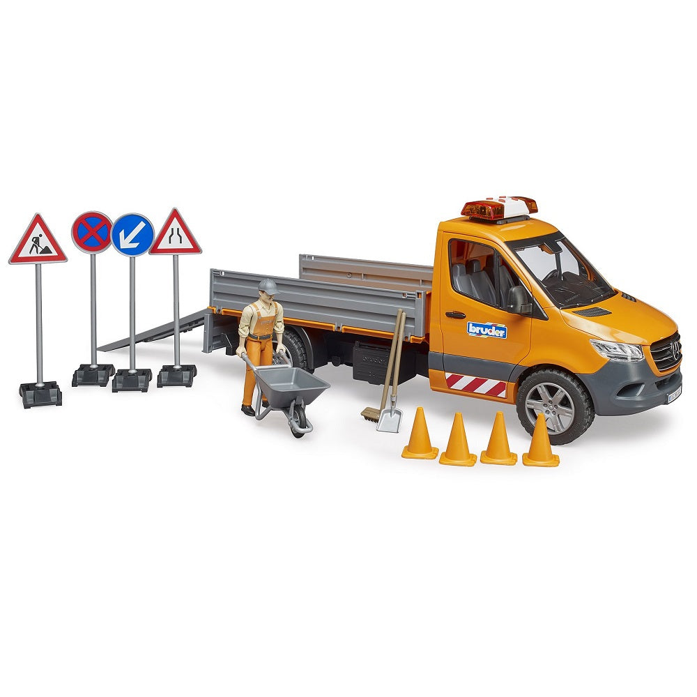 Bruder MB Sprinter Municipal Vehicle with Light & Sound, Worker, & Accessories-Toys & Learning-Bruder-030885-babyandme.ca